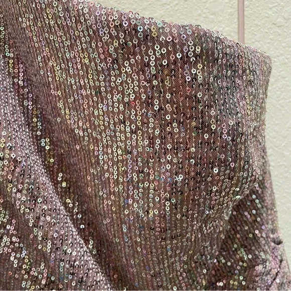 NEW Ienna for Macduggal SEQUINED ONE SHOULDER FAUX WRAP DRESS mauve multicolor